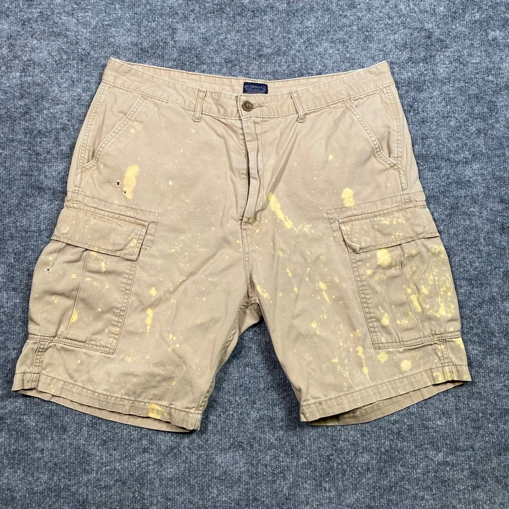 Levis Mens Cargo Shorts Khaki Tan Bleach Splatter Distressed 37 Waist Rugged DIY